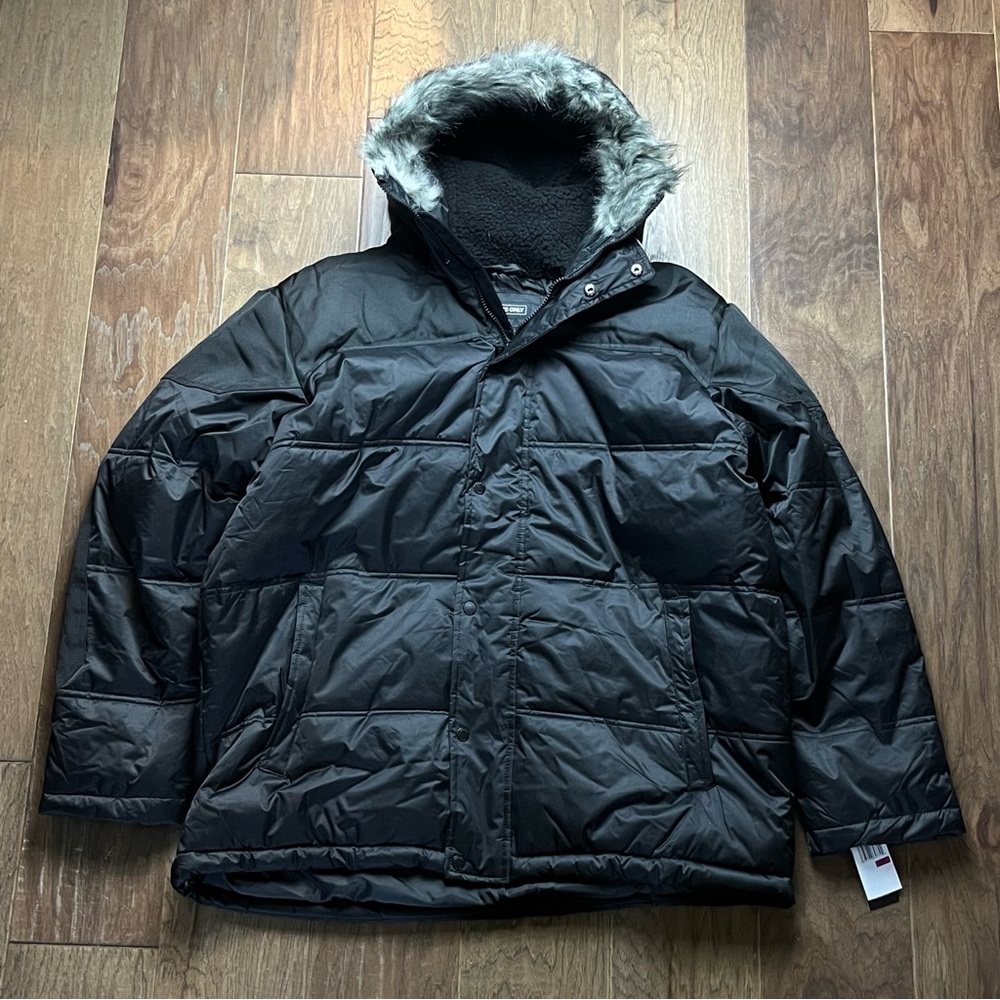 Members Only Black Puffer Jacket w/ Grey Fur - Size XXL